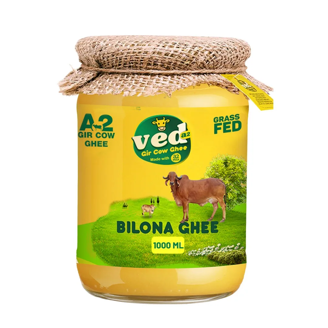 Ved A2 Desi Gir Cow Ghee 1Litre | Traditional Bilona Ghee in Glass Bottle